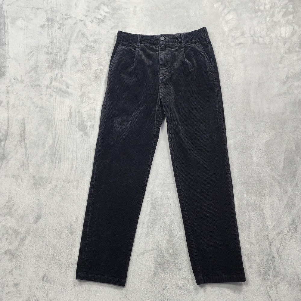 H&M Pants Mens 29 Black Regular Fit Corduroy Chino Pleated Stretch Casual Office